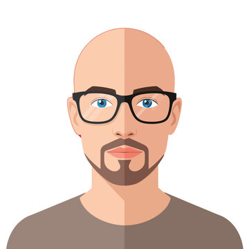 Bald man with glasses and goatee beard in modern flat design