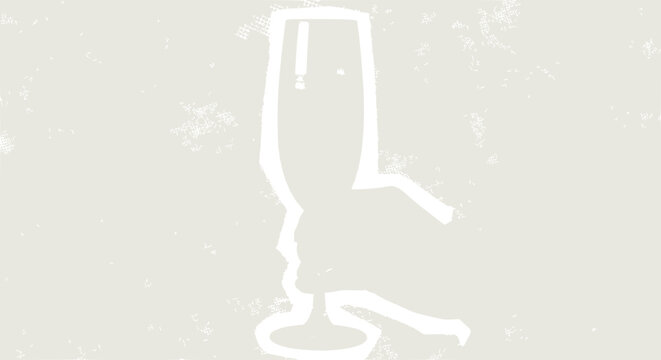 Minimalist champagne flute outline with abstract splash and texture