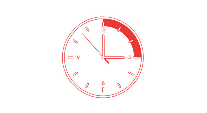Red outline clock showing 3 o'clock with highlighted time segment on white background