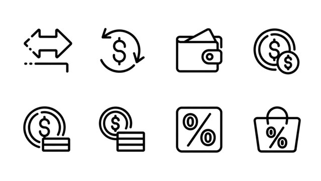 Cashback Thin Line Icon Set  Refund and Return Money Outline Symbols