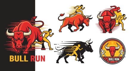 Bull Run Concept: Man Chasing Powerful Bull, Dynamic Action, Strength and Speed © ANAK