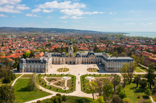 Aerial view of the Festetics Palace in Keszthely, near Lake Balaton.