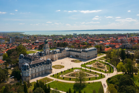 Aerial view of the Festetics Palace in Keszthely, near Lake Balaton.
