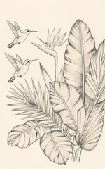 Obraz premium Tropical birds soar above lush intricately detailed jungle foliage in