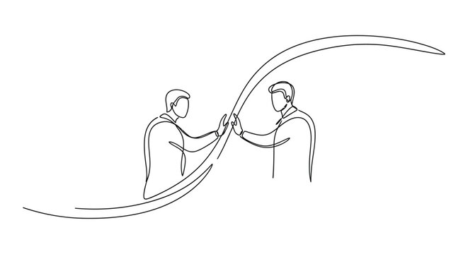 Minimalist Line Art Illustration of Two Individuals Engaged in a Dynamic Sword Fight Demonstrating Skill and Precision in a