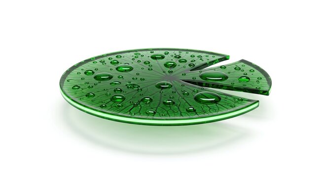 Green Lily Pad with Water Droplets - Isolated White Background