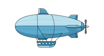 Vintage Blue Airship Illustration - Retro Blimp Flying © Azrha