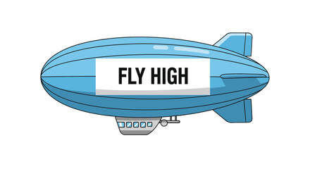 Blue Airship Blimp With 'Fly High' Text, Vector Illustration Isolated On White © Azrha