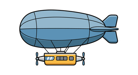 Blue blimp dirigible airship with yellow gondola and propellers, isolated on white background © Azrha