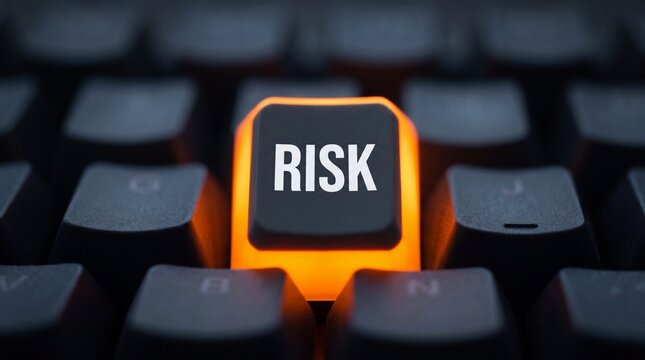 Risk button on a keyboard highlighting the concept of risk management and decision making in technology and business environments
