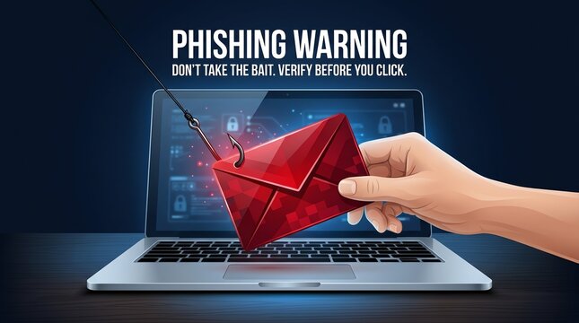 Crucial phishing warning Digital hand hooks email, illustrating online scam threats and the importance of cybersecurity awareness to prevent data breaches