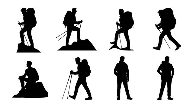 Minimalist Male Silhouette Vector Set  Outdoor and Hiking Character Icons
