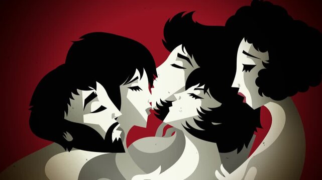 polyamorous group in sensual atmosphere