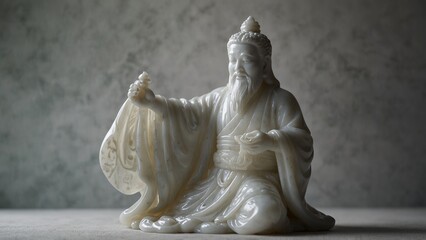 Fototapeta premium Statue of person sitting on table, fantasy style digital art - Generative AI