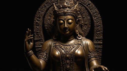 Fototapeta premium Statue of person sitting in front of black background, high quality conceptual artwork - Generative AI