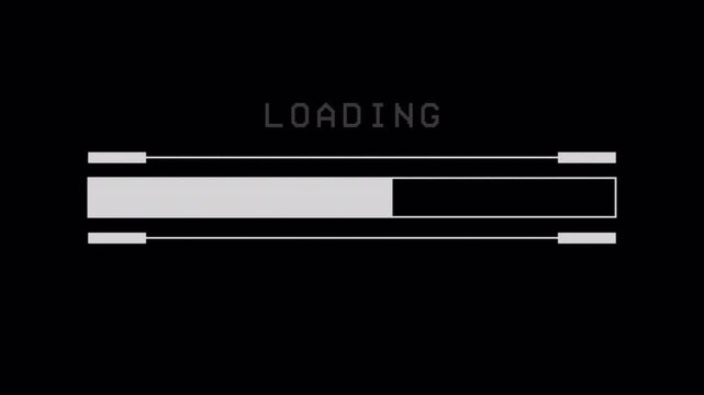 Cyberpunk loading bar animation with glitch on black background. Computer cyberpunk loading screen. 4k video