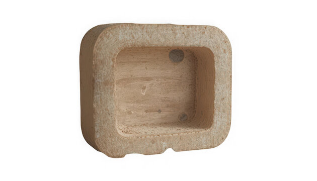 Wooden square object with recessed area and rounded edges on transparent background