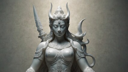 Fototapeta premium Generative AI illustration: statue of woman with horns and wings with detailed texture