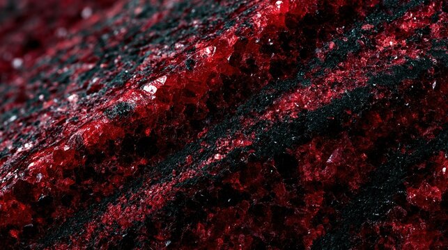 The close up view reveals sparkling crystal formations, creating an abstract and visually striking geological background. It is themes related to earth science, natural materials.