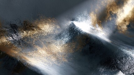 Fototapeta premium This abstract background features a textured surface with shimmering gold and silver elements. The interplay of light and shadow creates a dynamic and luxurious visual, modern design projects.