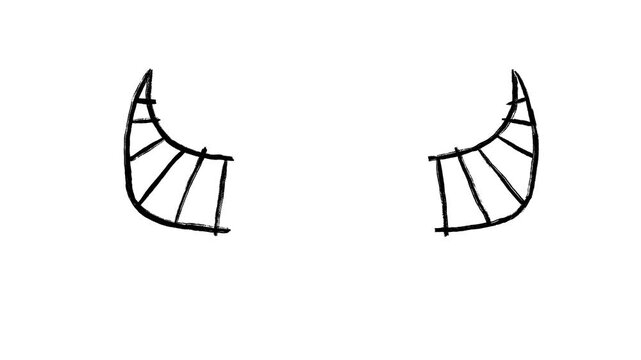 Devil horns hand drawn animation, demon antlers, evil spikes, monster crown, satanic element, spooky accessory