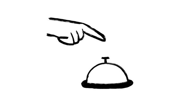 Service bell hand drawn animation, desk ringer, reception call, hotel alert, help notification, pressing button