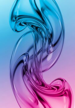 Ethereal glass-like swirls of translucent blue and pink vapor flow with glossy highlights and smooth fluid motion in a dreamlike display, mist, dynamic, organic