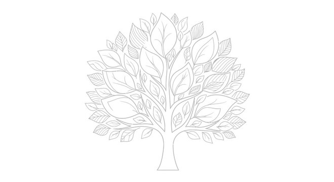 Pencil Sketch Tree with Leaves, Hand Drawn Nature Illustration