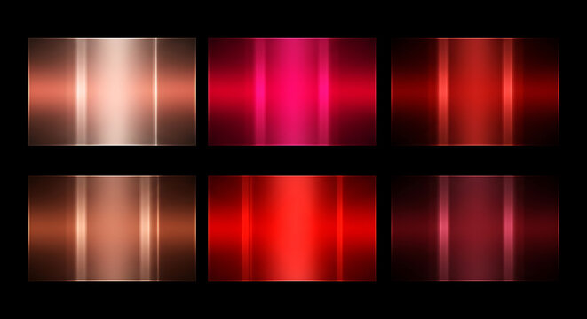 Collection of metallic red and rose gold gradient textures with vertical light reflections for graphic design and background elements gradient metallic background reflection material abstract