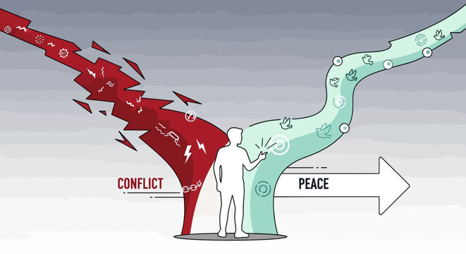 A person choosing between conflict and peace.
