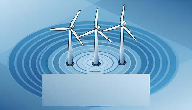 Isometric Offshore Wind Turbines in Blue with Copy Space for Sustainable Energy