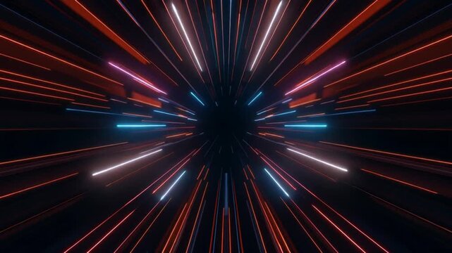A mesmerizing tunnel of vibrant light streaks through the darkness, an exploration of advanced technological design. 