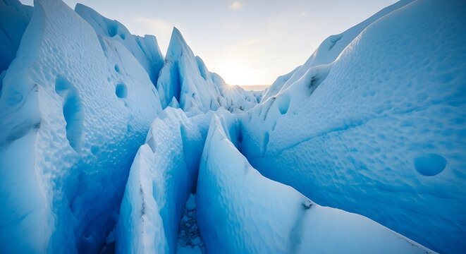 Blue Glacier Crevasse Landscape Tunnel Sunlight Winter Wilderness