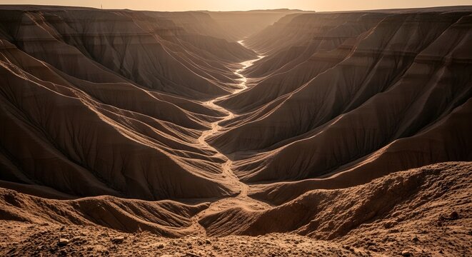 Dramatic Canyon View: Desert Winding Path at Sunrise