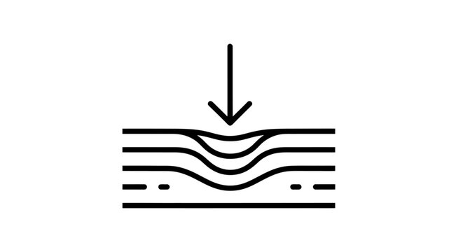 Cross-section of Layered Soil with Downward Arrow Illustrating Compression and Sediment Structure.