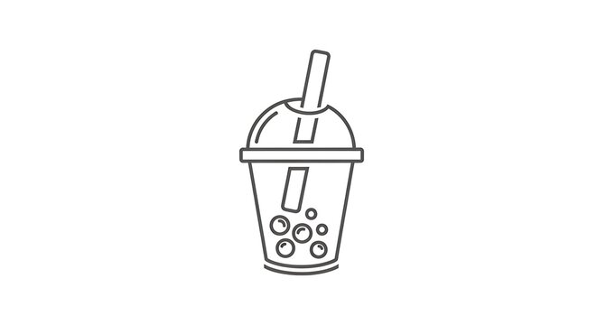 Boba tea cup line drawing illustration.