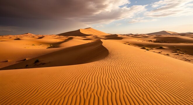 Dramatic desert landscape with mesmerizing ripple patterns at sunset