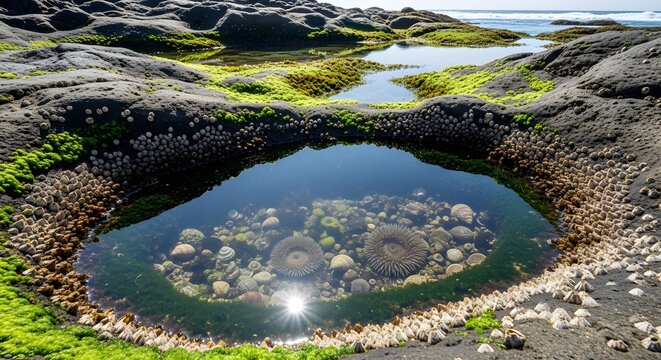 Coastal tide pool ecosystem showing marine life habitat
