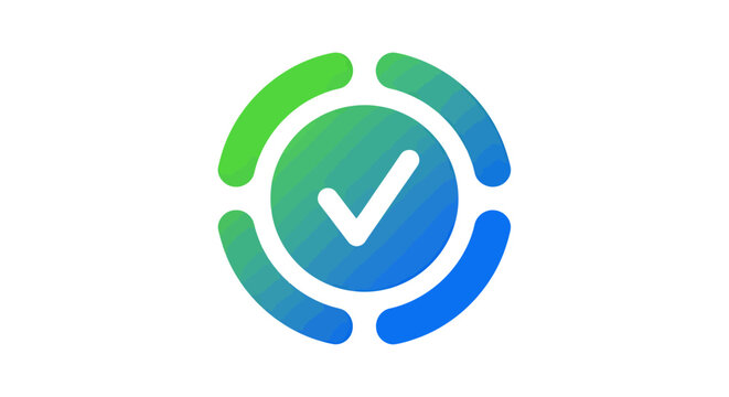 Circular green and blue checkmark logo emblem with segmented ring design.