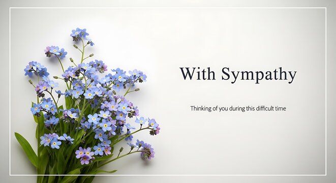 Bouquet of purple flowers condolence card.