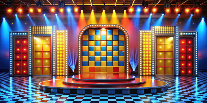Colorful tv game show stage in entertainment studio