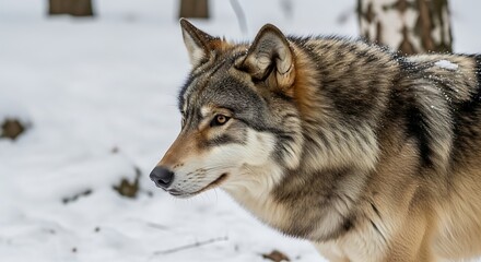Obraz premium Wolf in snowy natural habitat profile.