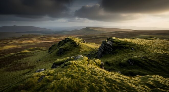 Dramatic Scottish Highlands Landscape Under Moody Cloudy Sky