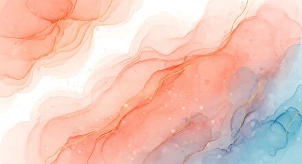 Fototapeta premium Soft pastel watercolor background with blended peach and blue hues