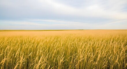 Obraz premium Golden wheat field stretching towards the endless horizon