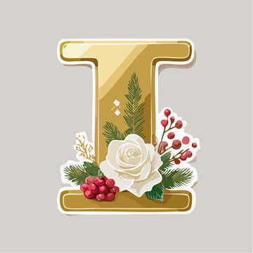 Golden Letter I with Winter Floral Embellishments