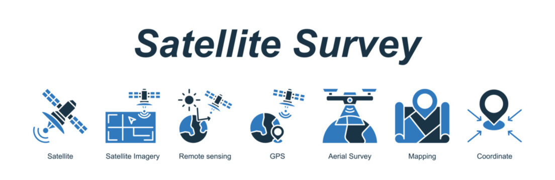 Satellite Survey banner web icon vector illustration concept with an icon of Satellite, Satellite Imagery, Remote sensing, GPS, Aerial Survey, Mapping, Coordinate 