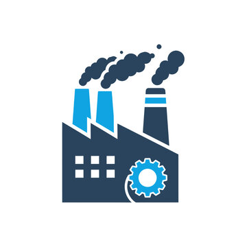Industrial Factory Icon with Smoke and Gear