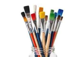 Fototapeta premium Assorted paintbrushes in a clear glass holder