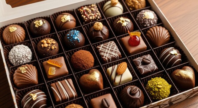 Assorted chocolates in a box.